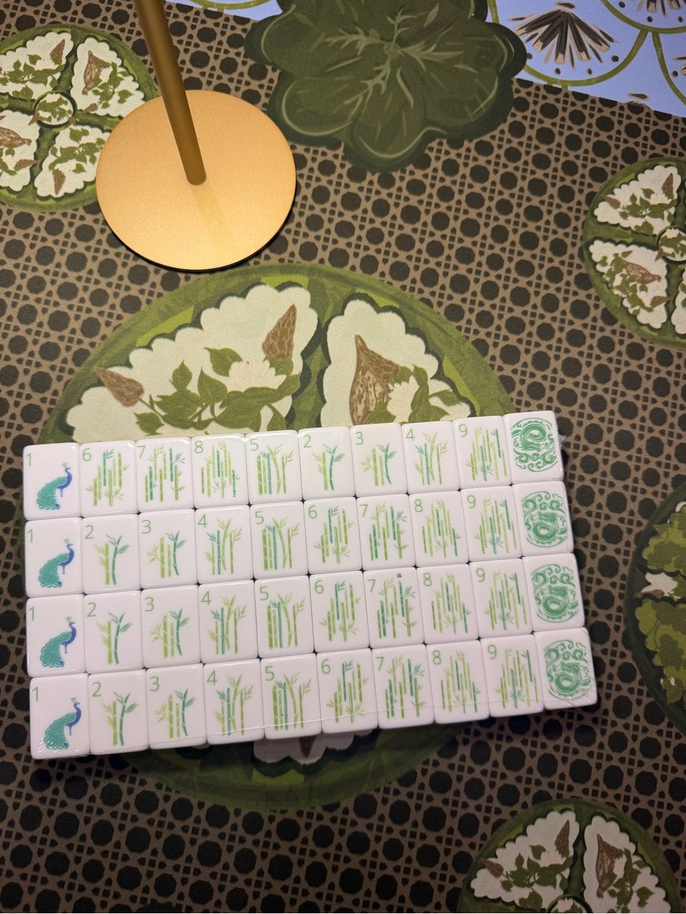 Green Mahjong Tiles Set - Pink & Blue Accents - Picture 4 of 16